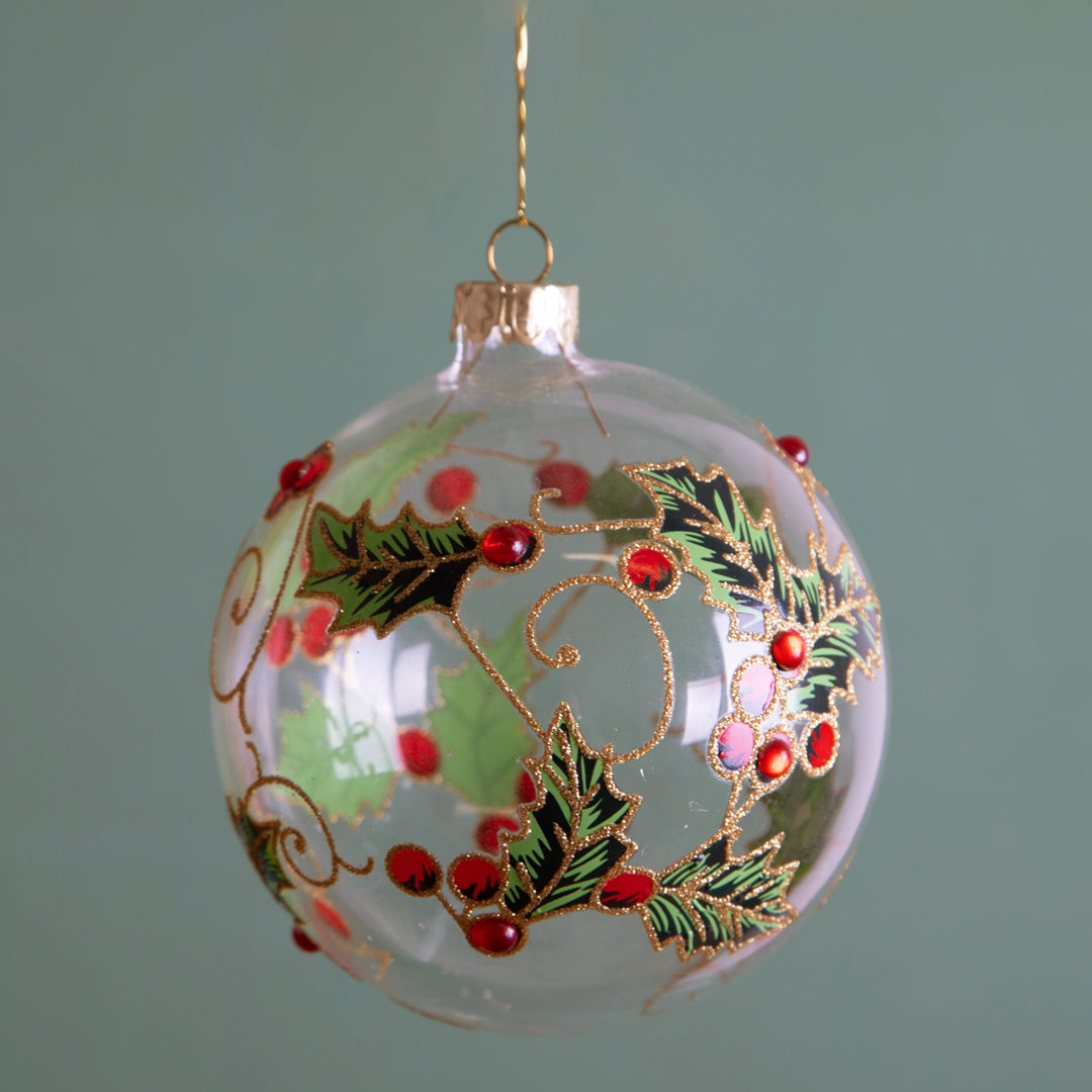 6 Pezzi • Sfera con Agrifoglio • 8 cm