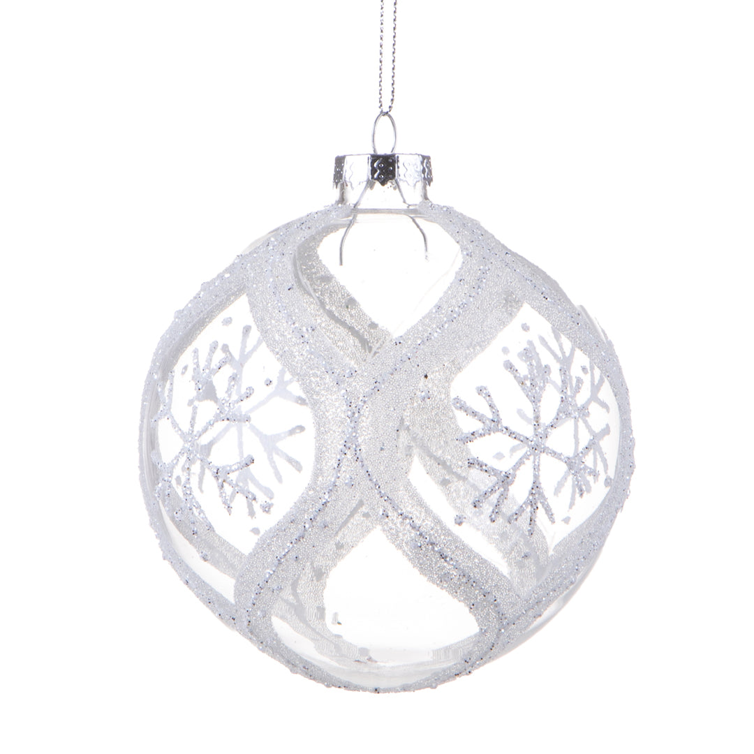 4 Pezzi • Sfera con Fiocco Neve • 10 cm