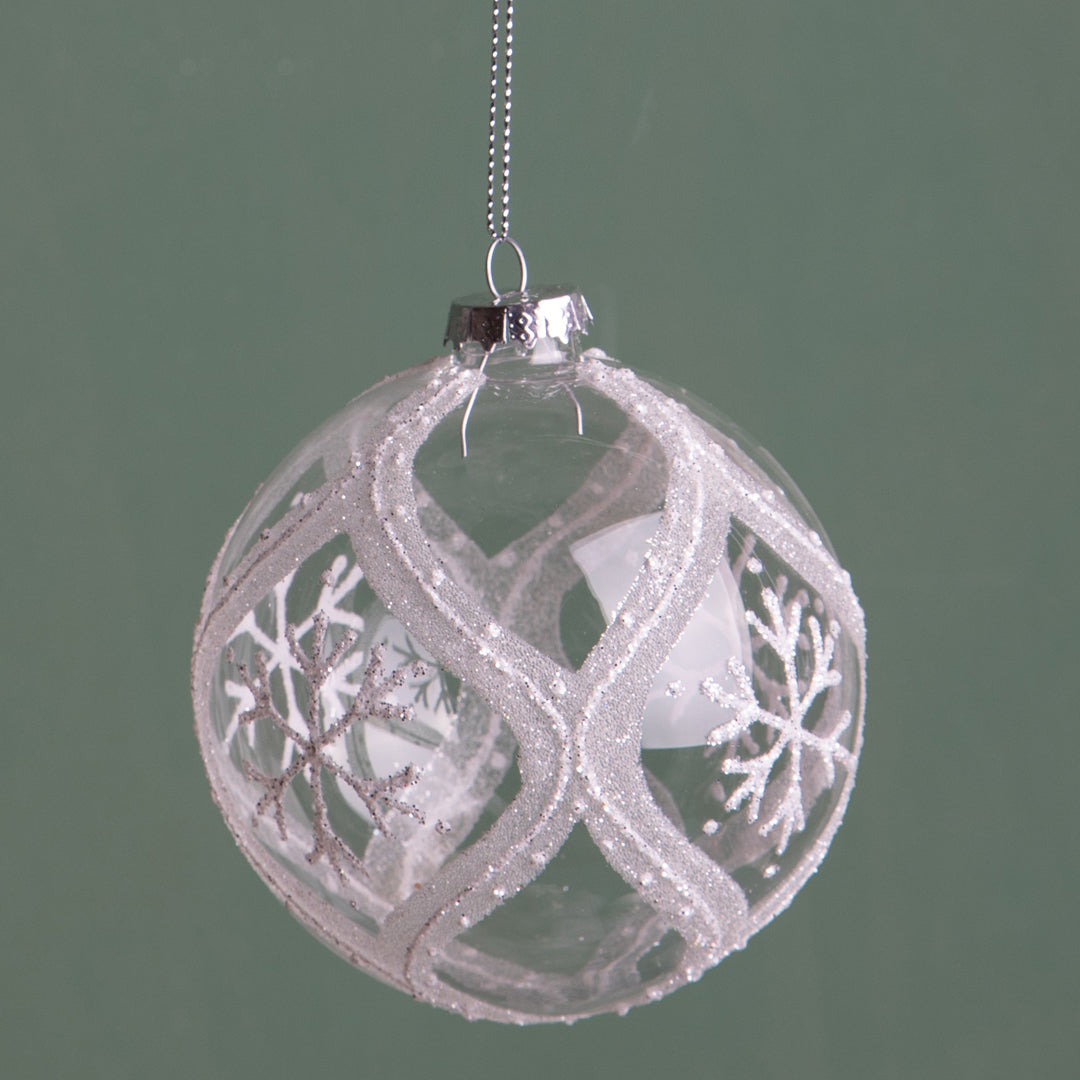 4 Pezzi • Sfera con Fiocco Neve • 10 cm