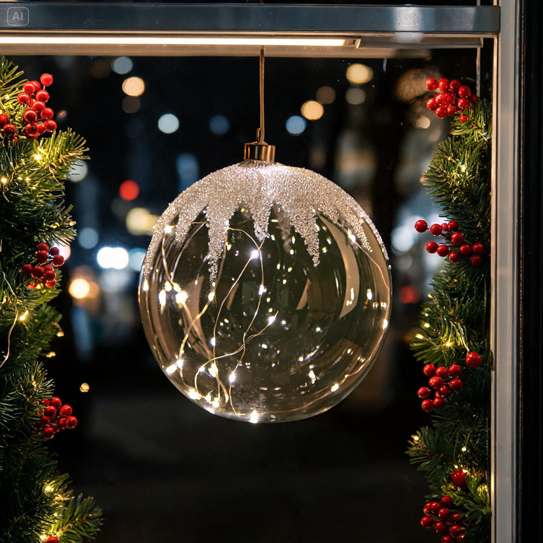Sfera vetro con led d. • H 21 cm