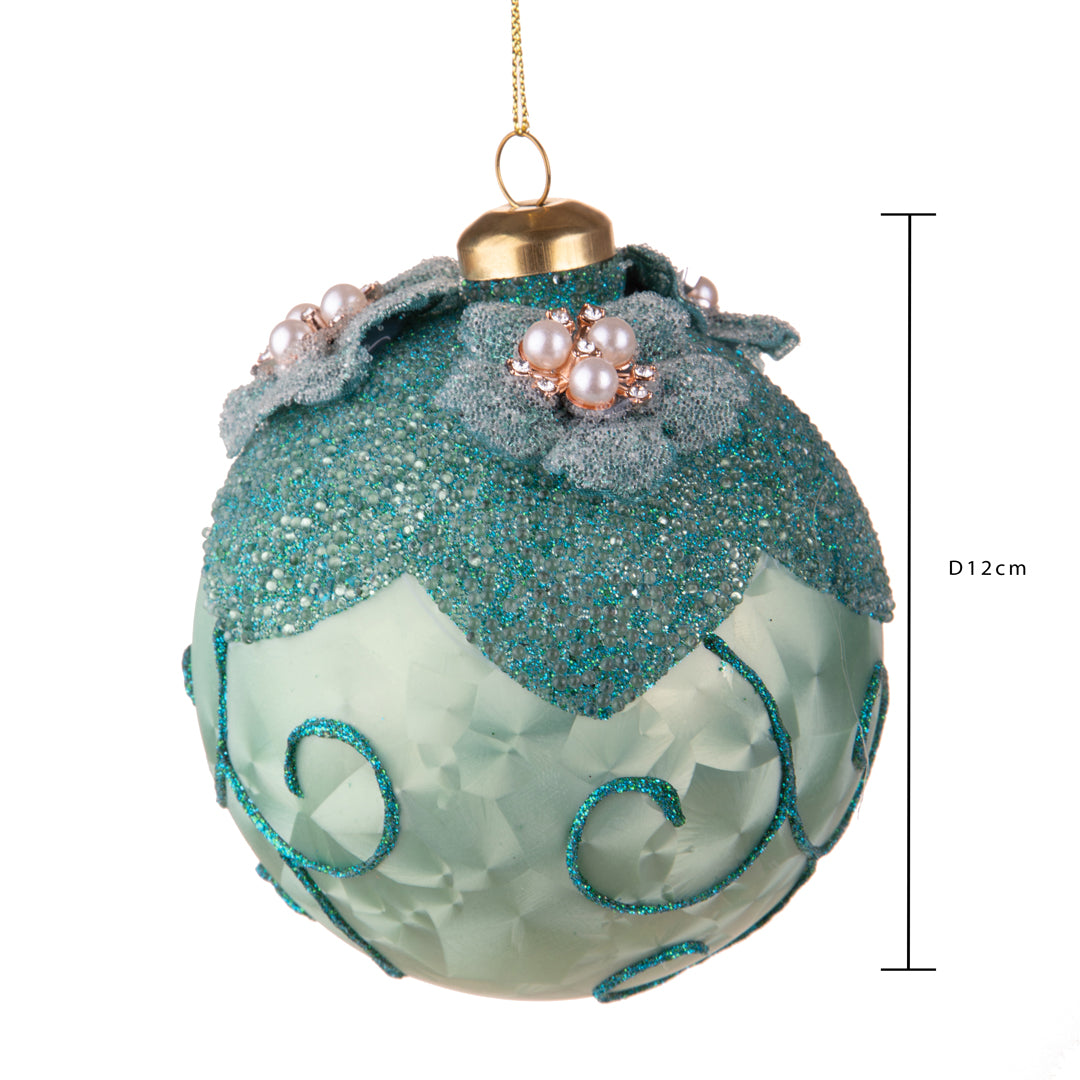 4 Pezzi • Sfera con Fiori intarsi e Perle • 10 cm