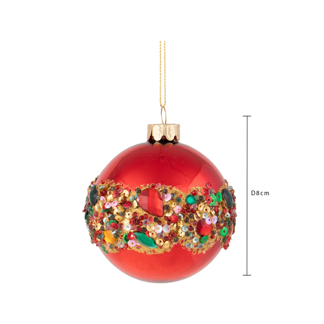 6 Pezzi • Sfera con Paillett e Diamanti • 8 cm