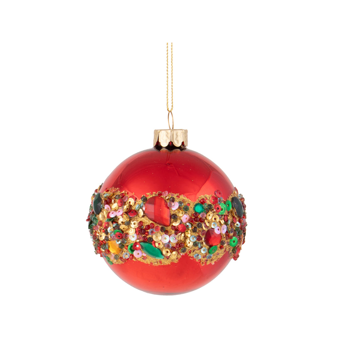 6 Pezzi • Sfera con Paillett e Diamanti • 8 cm