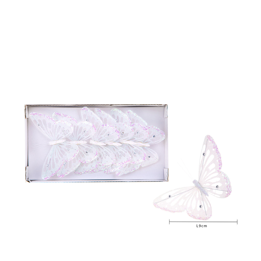 2 Pezzi •  Farfalle Glitter 6 Pz con Clip  • 15 cm