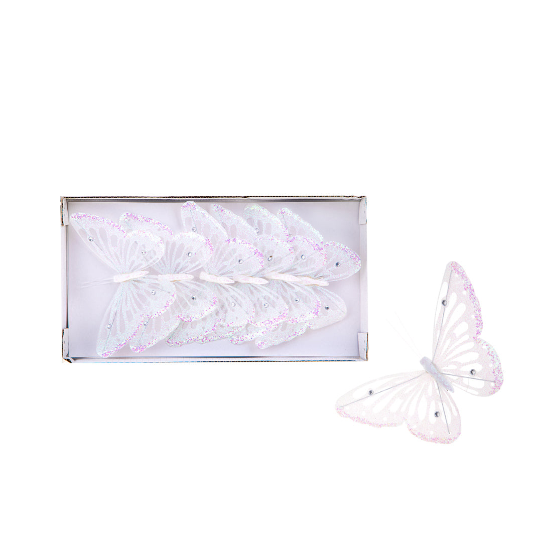 2 Pezzi •  Farfalle Glitter 6 Pz con Clip  • 15 cm