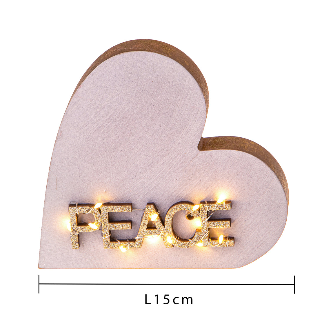 2 Pezzi • Cuore con Led e Scritta Peace • 17 cm