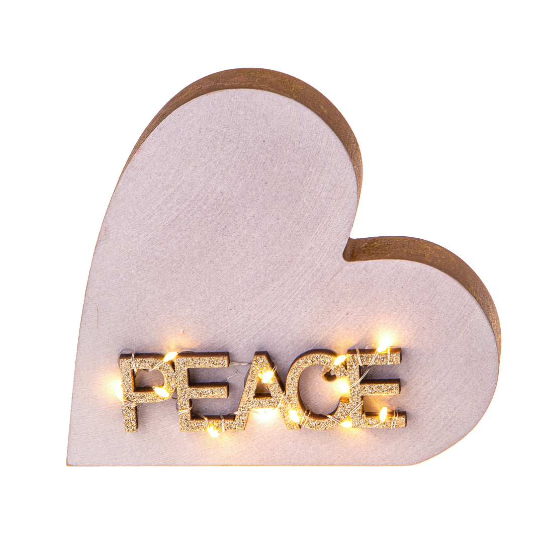 2 Pezzi • Cuore con Led e Scritta Peace • 17 cm