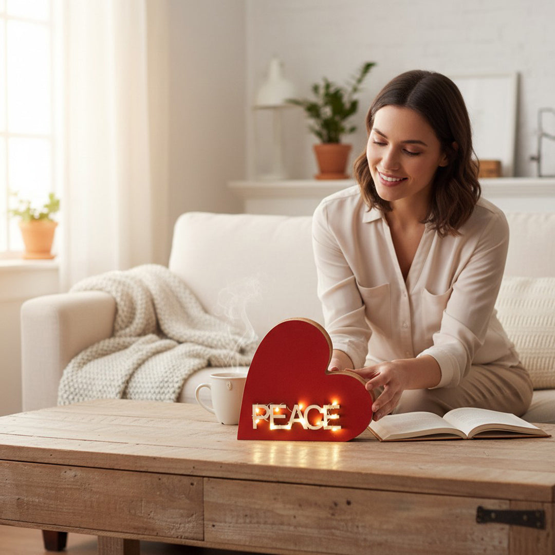 Pezzi 2 • Cuore con led e scritta • H 17 cm