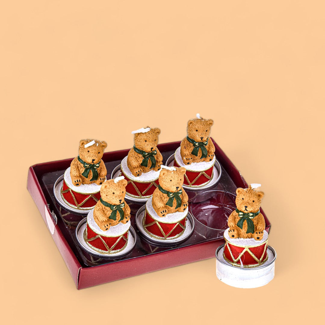 2 Pezzi • Porta tealight Orsetto Natalizio 6 Pz • 6,5 cm