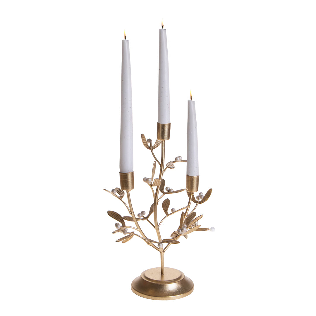 Porta candele x 3 23xh.30 con vischio • H 30 cm
