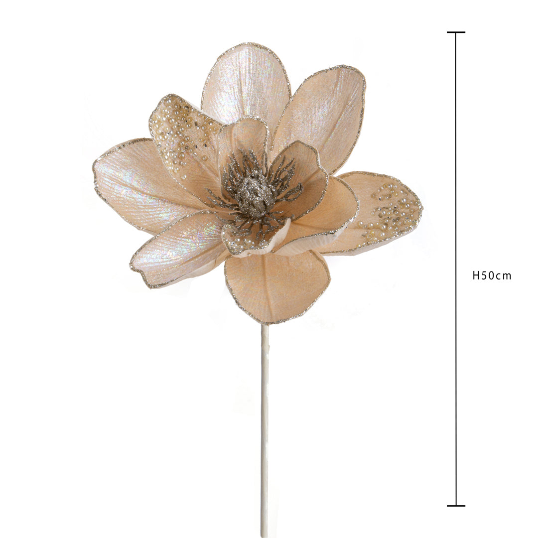 Pezzi 12 • Magnolia con perle e glitter • H 50 cm