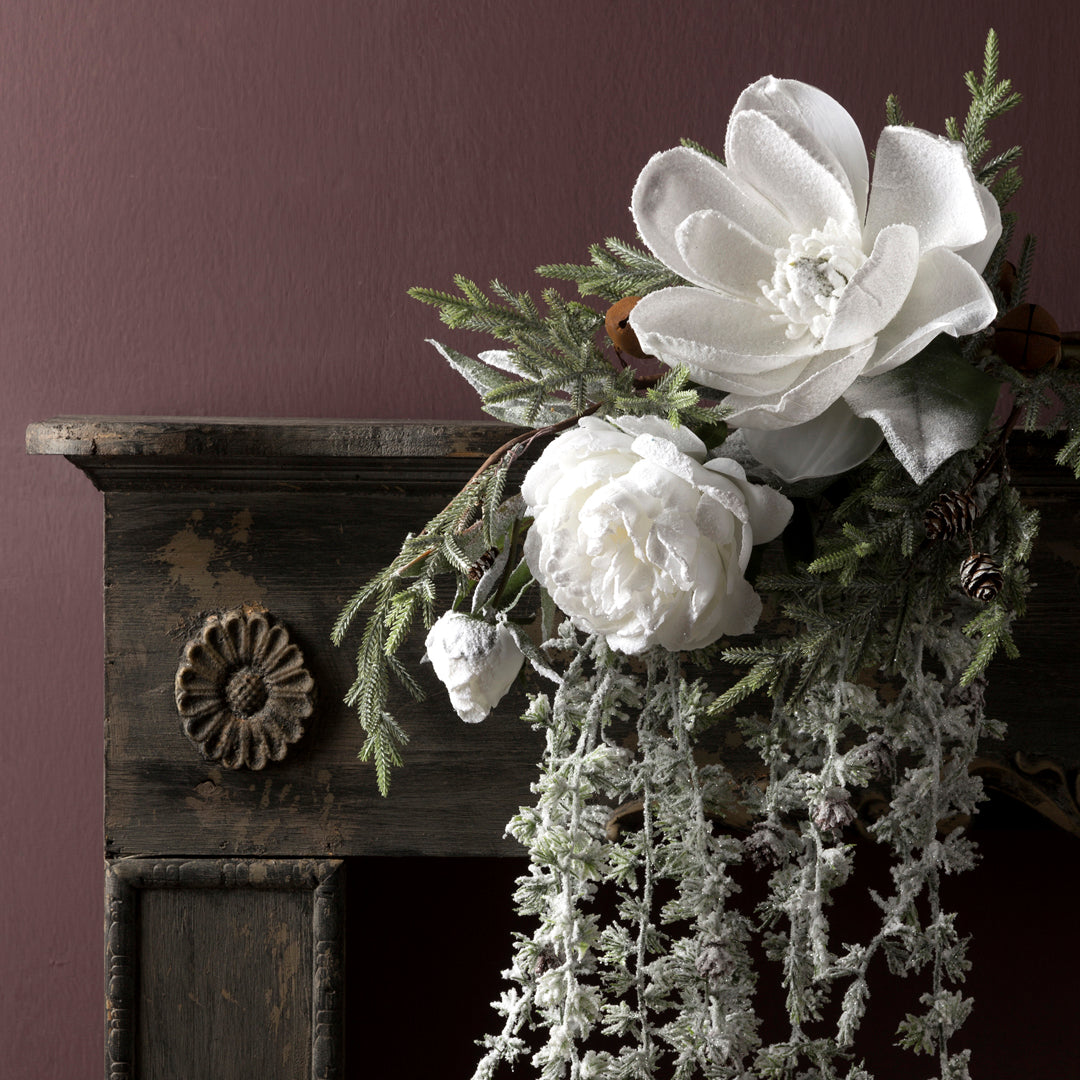 4 Pezzi • Peonia con 2 fiori e neve • 70,5 cm