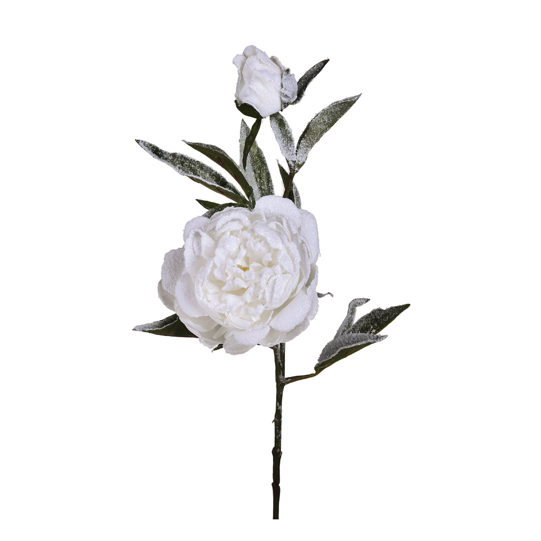 4 Pezzi • Peonia con 2 fiori e neve • 70,5 cm