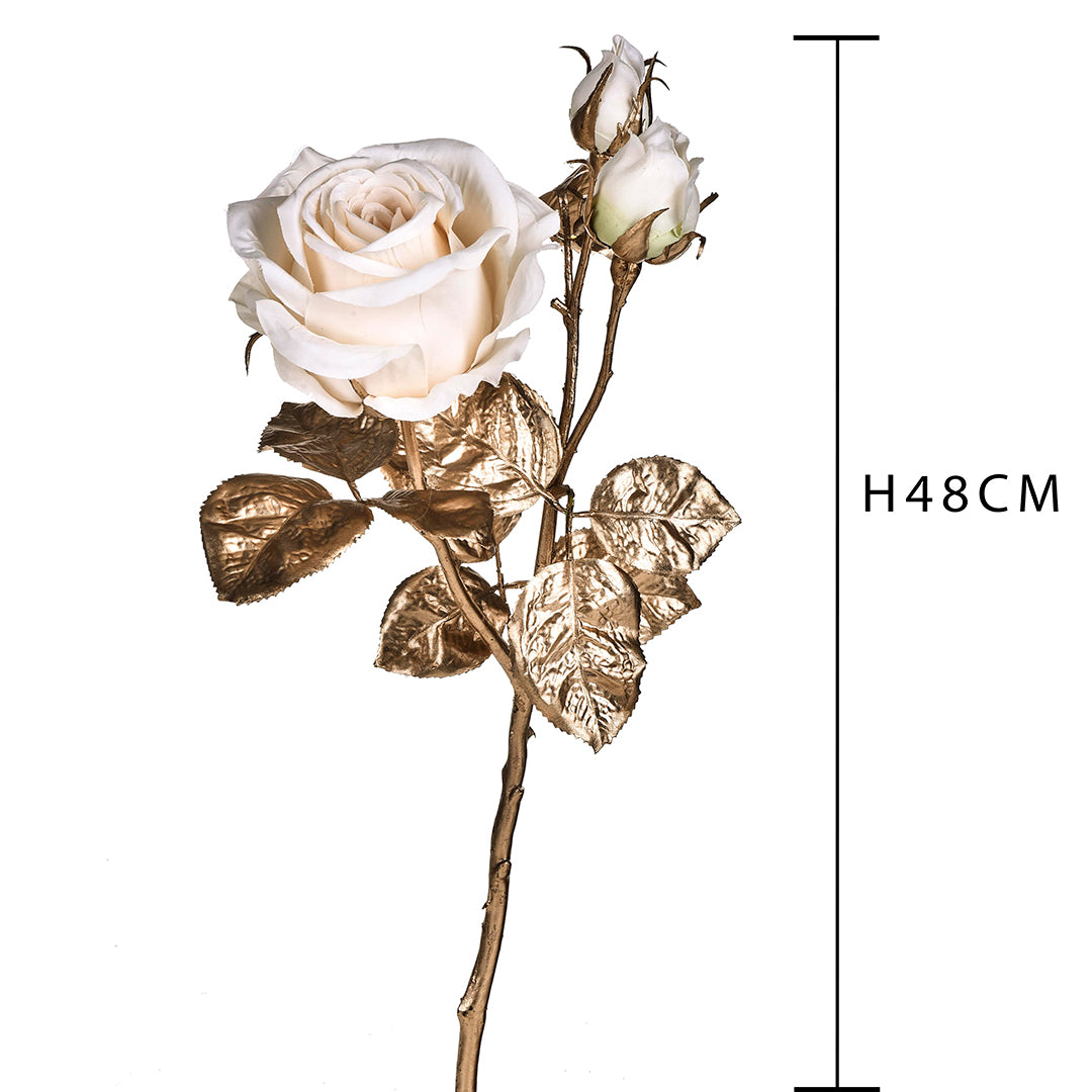 2 Pezzi • Ramo con rose e foglie dorate • 48 cm