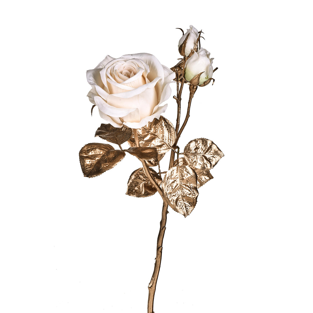 2 Pezzi • Ramo con rose e foglie dorate • 48 cm