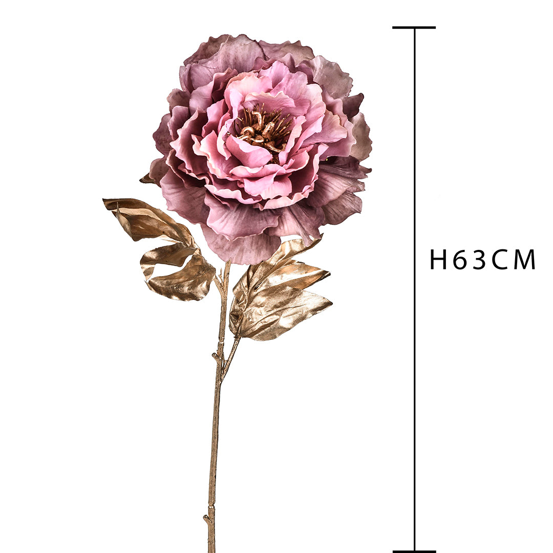 4 Pezzi • Peonia con foglie dorate • 63 cm