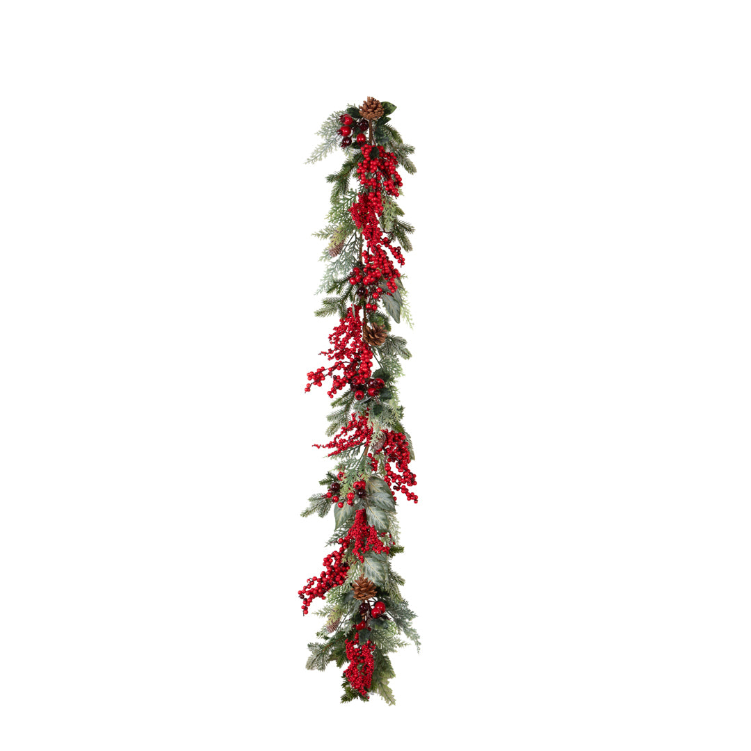 Ghirlanda con bacche e pino brinato • H 11 cm