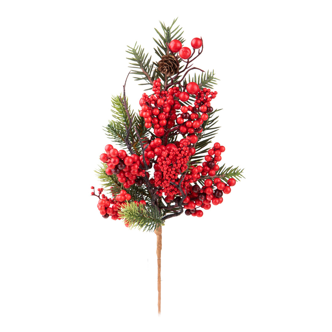 6 Pezzi • Ramo con Abete Rosso • 26 cm