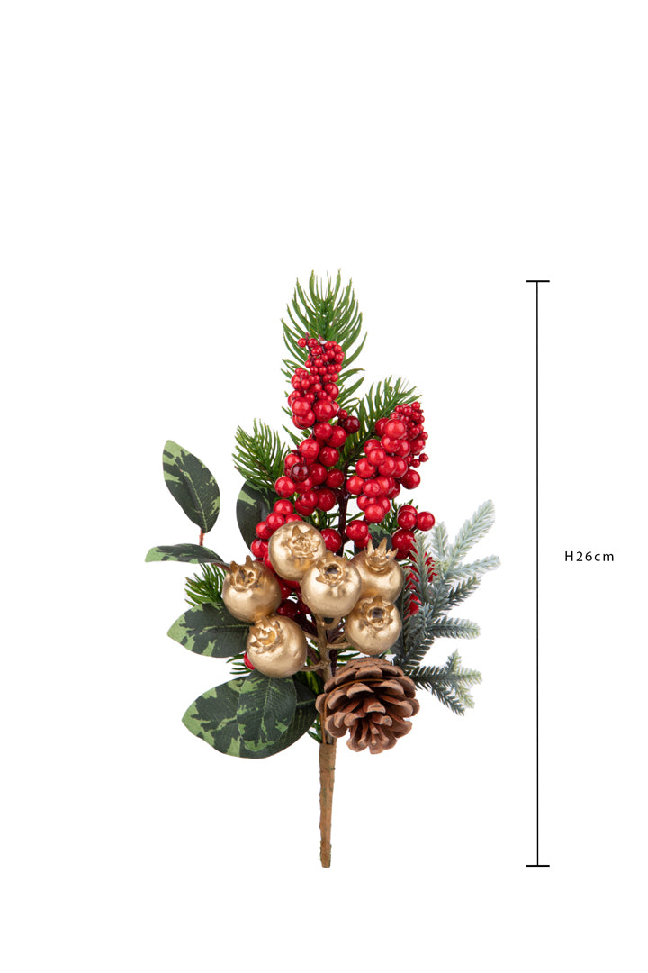 24 Pezzi • Ramo pino con gold berries • 26 cm
