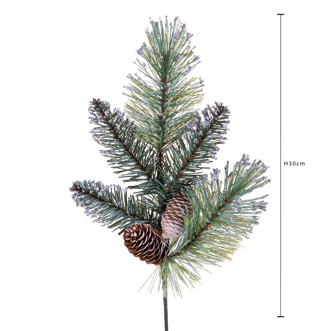 12 Pezzi • Abete artificiale Ramo con Pigne 5 rami • 30 cm