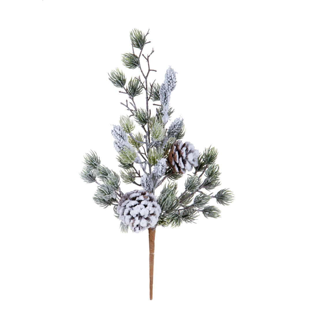 6 Pezzi • Ramo Abete con Pigna e Neve • 40 cm