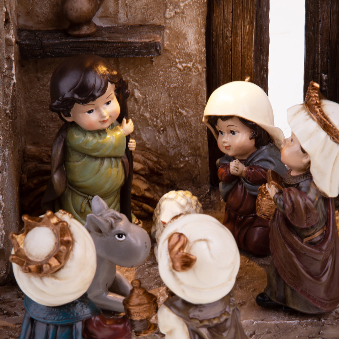 Natività capanna luce led 9 pezzi • 16,5 cm