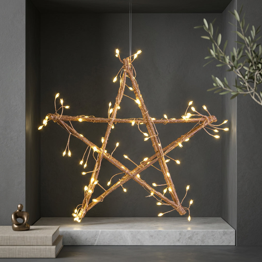 Stella legno con led camp.da int. • H 35 cm