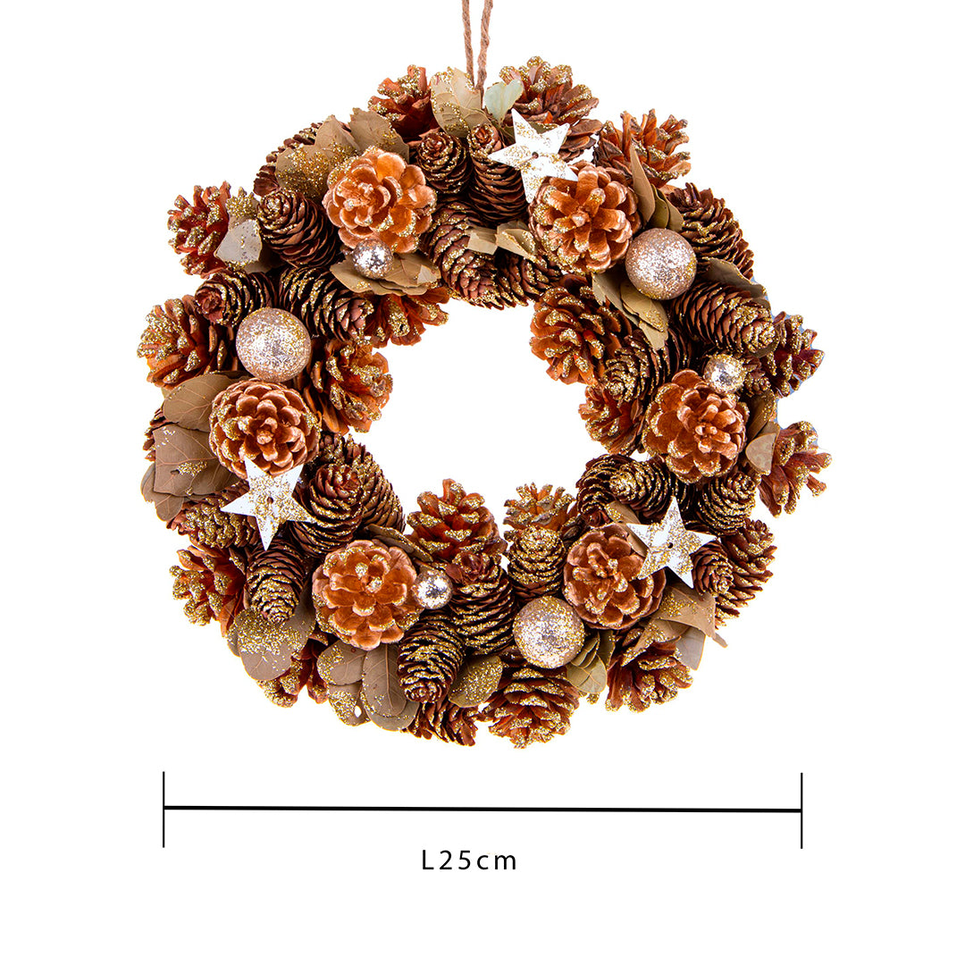 Corona natale con stelle-pigne • H 30 cm