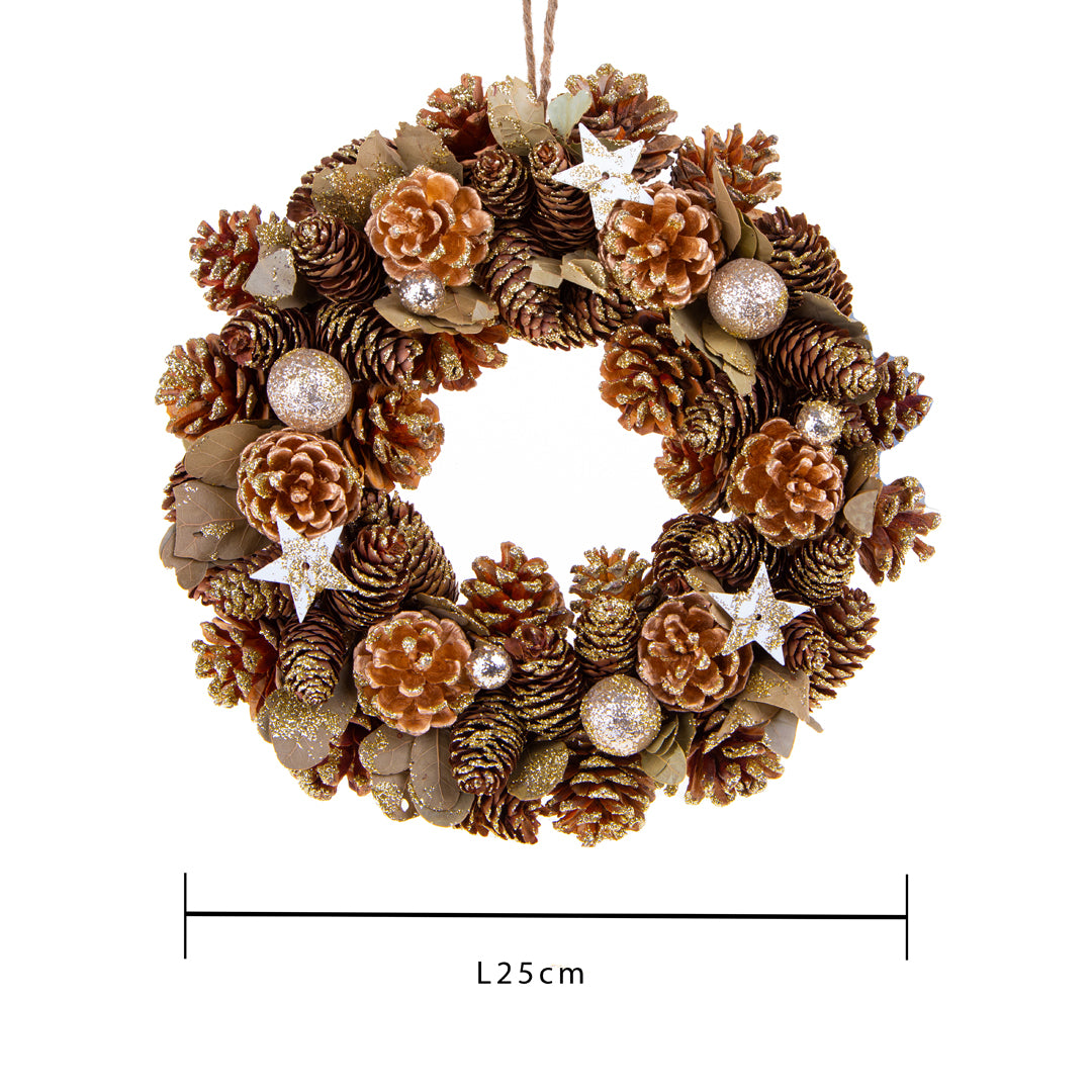 Corona natale con stelle-pigne • H 30 cm