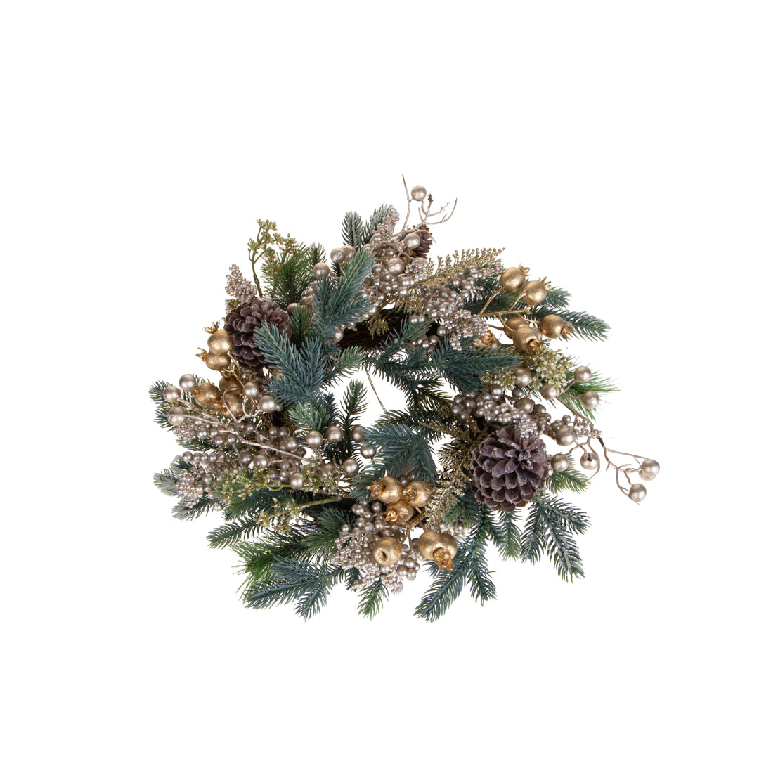 Corona conAbete ilex e pigne • H 10 cm