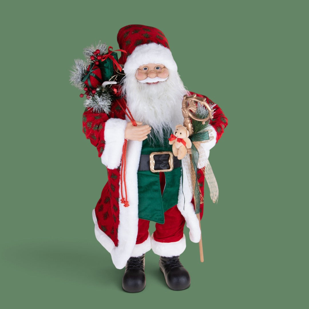 Babbo natale con orsetto e sacco • H 91 cm