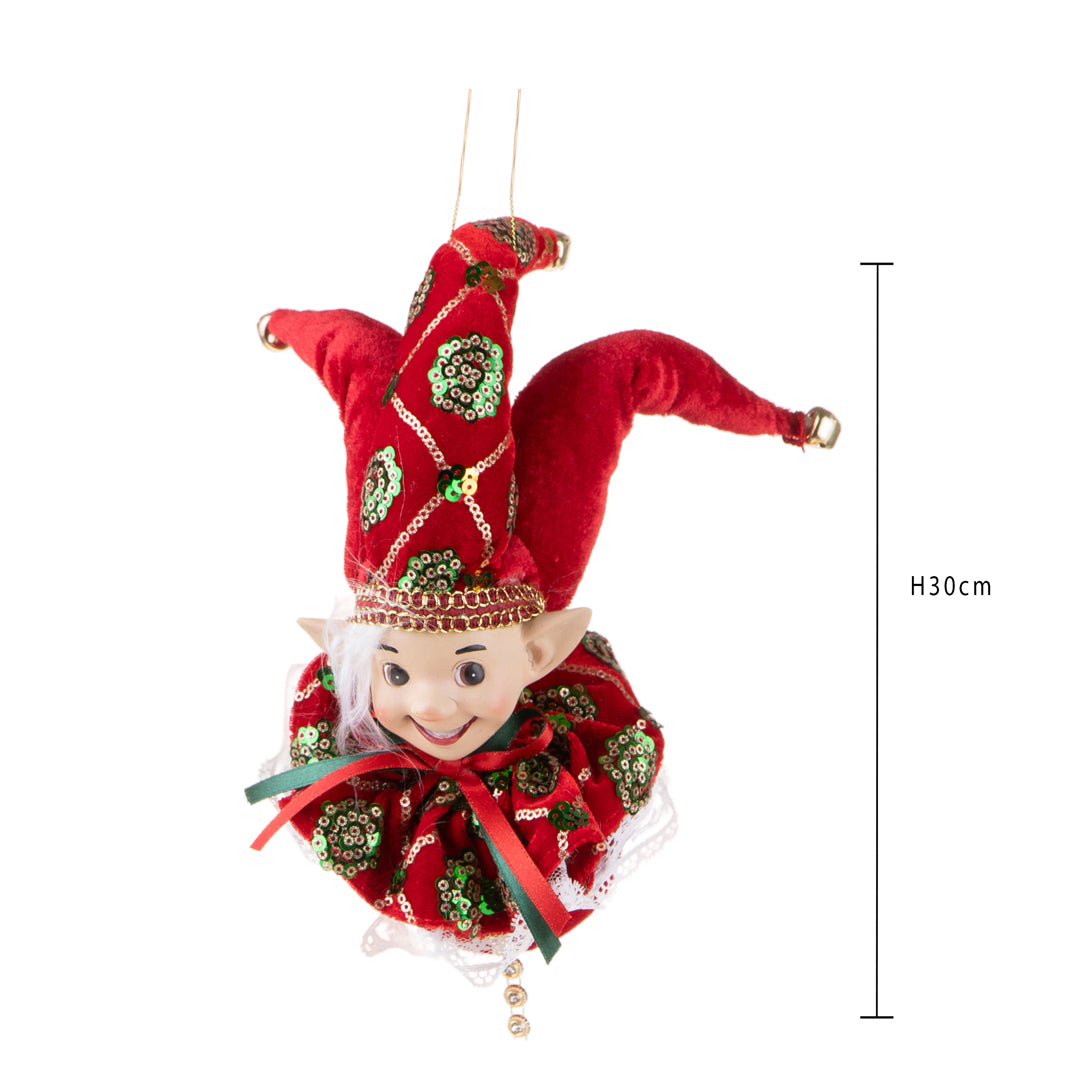 3 Pezzi • Elfo su Sfera H.30 da appendere • 30 cm