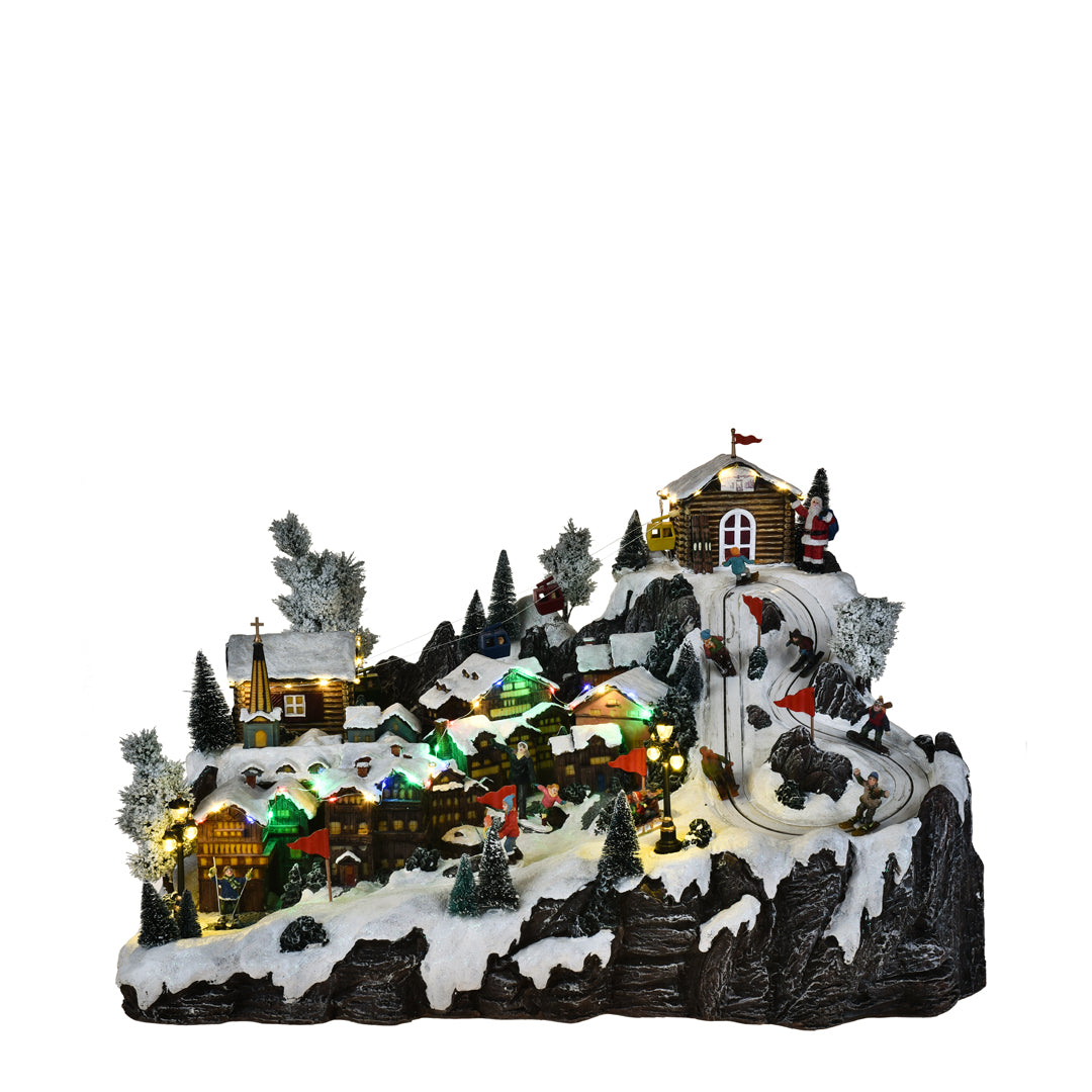 Villaggio pista sci movimento musica e luci • 64X39 cm