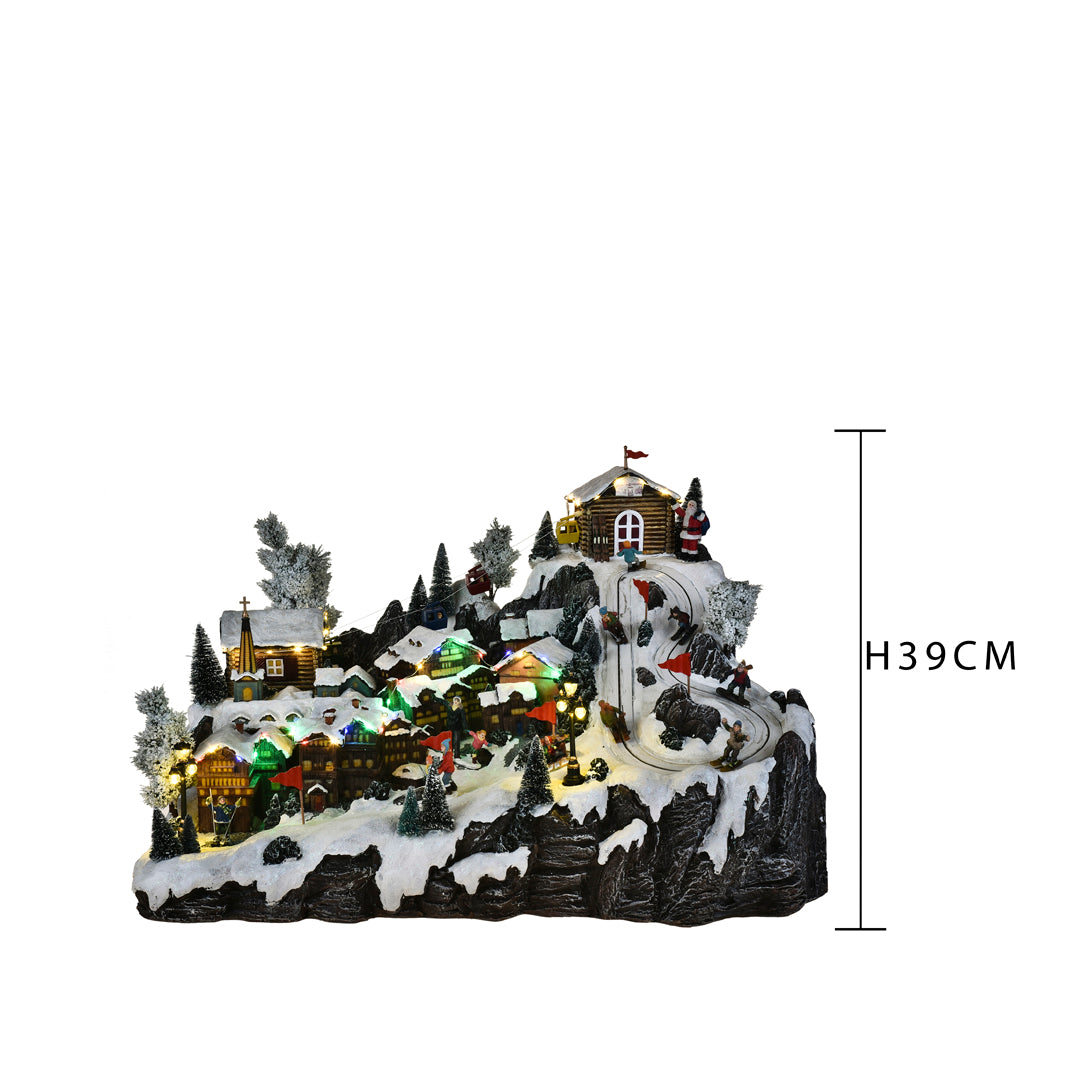 Villaggio pista sci movimento musica e luci • 64X39 cm