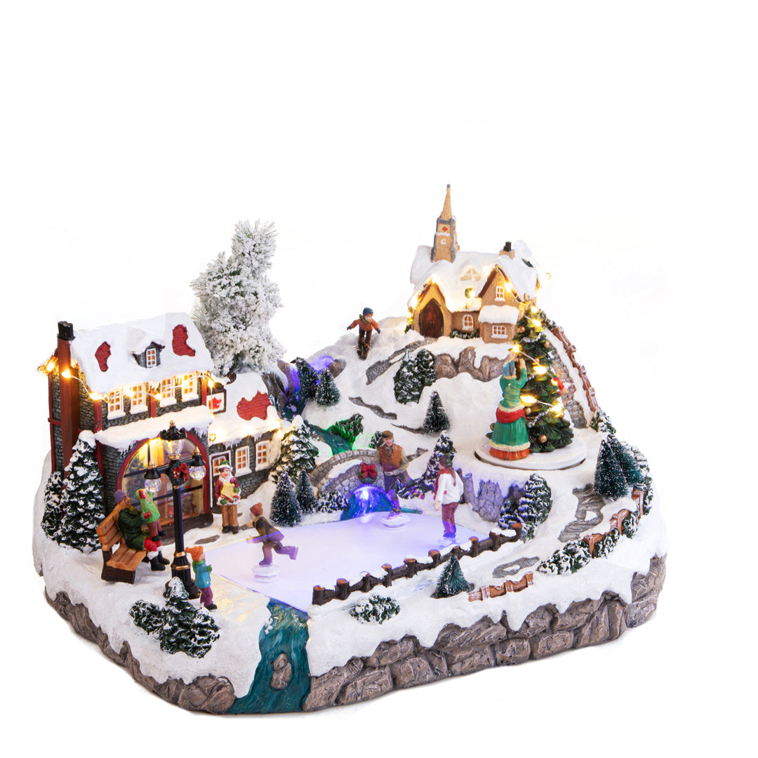 Villaggio natalizio con luci movimento e musica • 42 cm