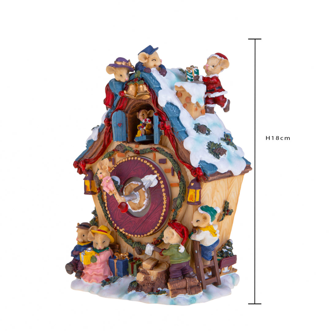 Casetta nat. h 18 con topini carillon • H 18 cm