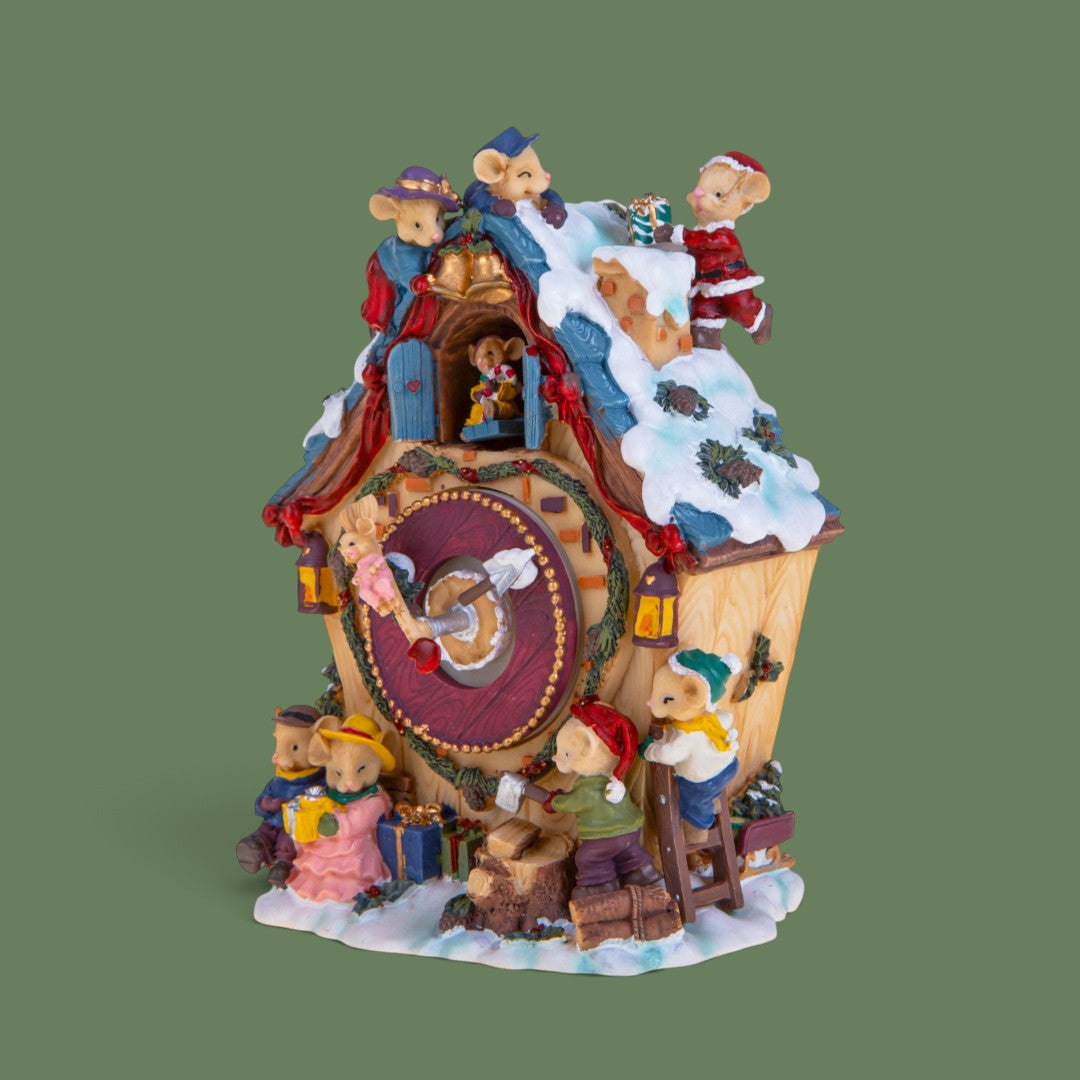 Casetta nat. h 18 con topini carillon • H 18 cm