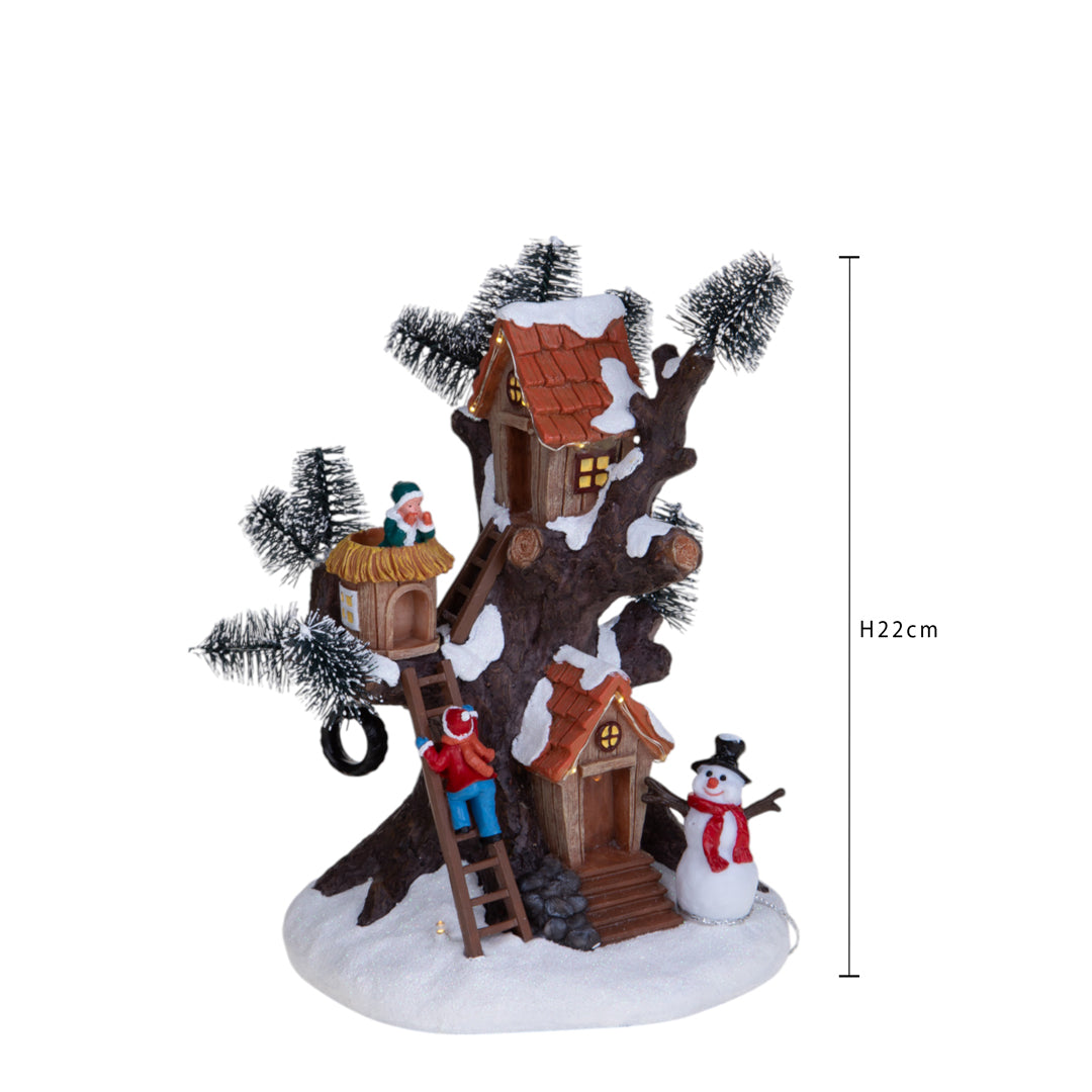 Casa suAlbero con santa e luci • H 22 cm