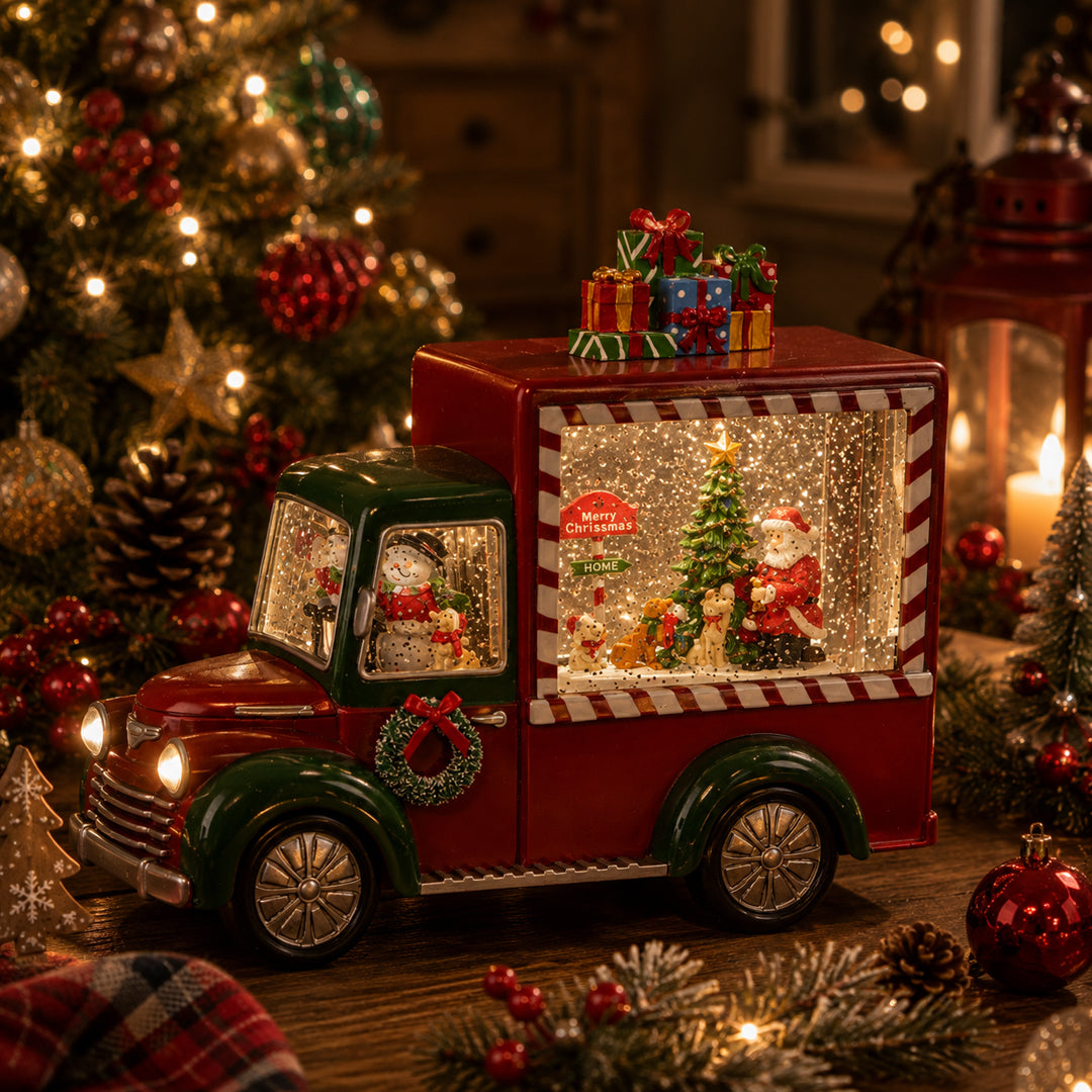 Furgoncino con santa led+musica • H 19,5 cm