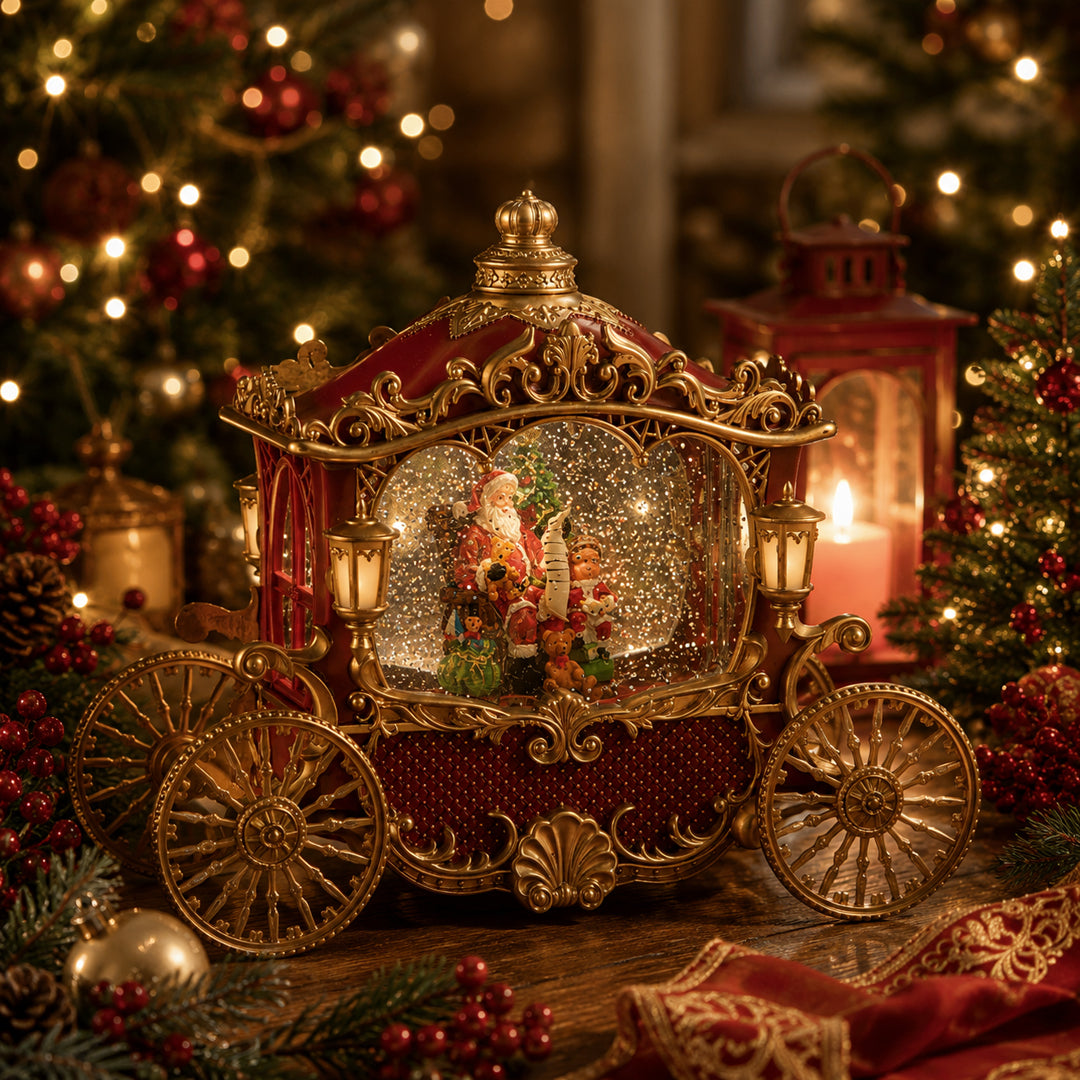 Carrozza 25.5xh21 cm con santa led+musica • H 21 cm