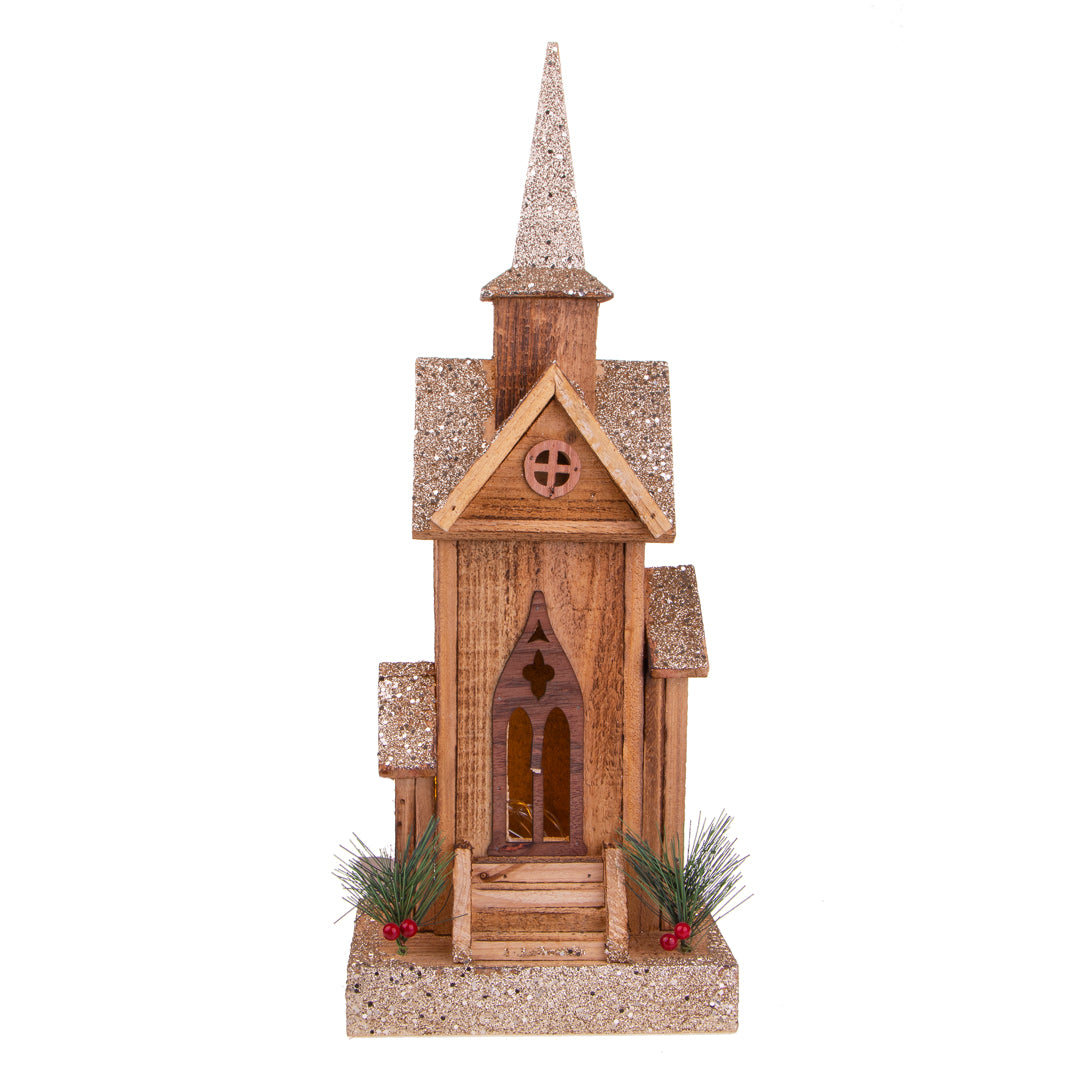 Chiesetta con tetto Dorato 5/Led • 49 cm
