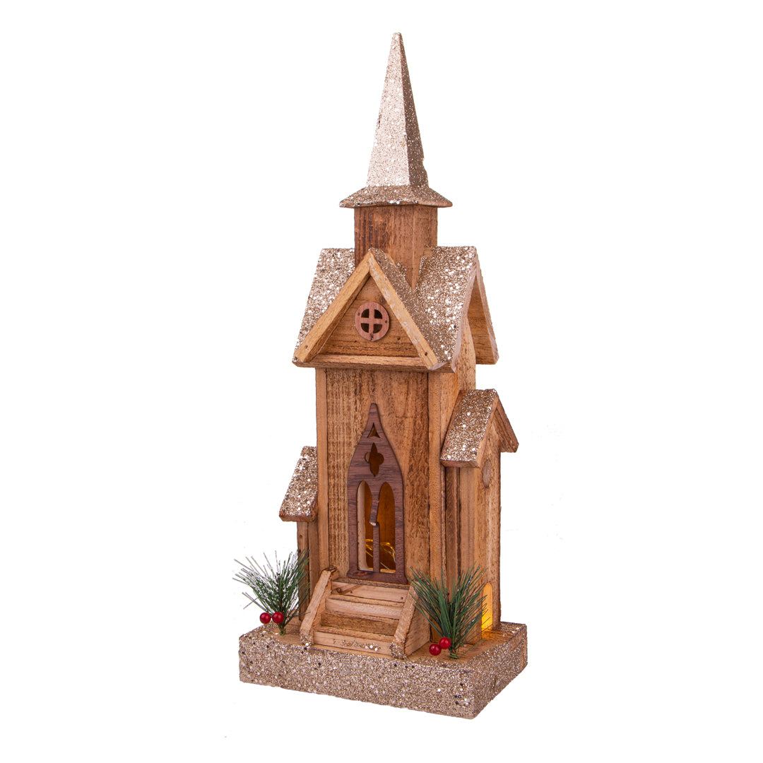 Chiesetta con tetto Dorato 5/Led • 49 cm