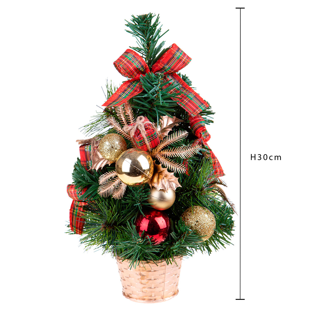 Albero di Natale Verde Abete con nastro scozzese • 30 cm