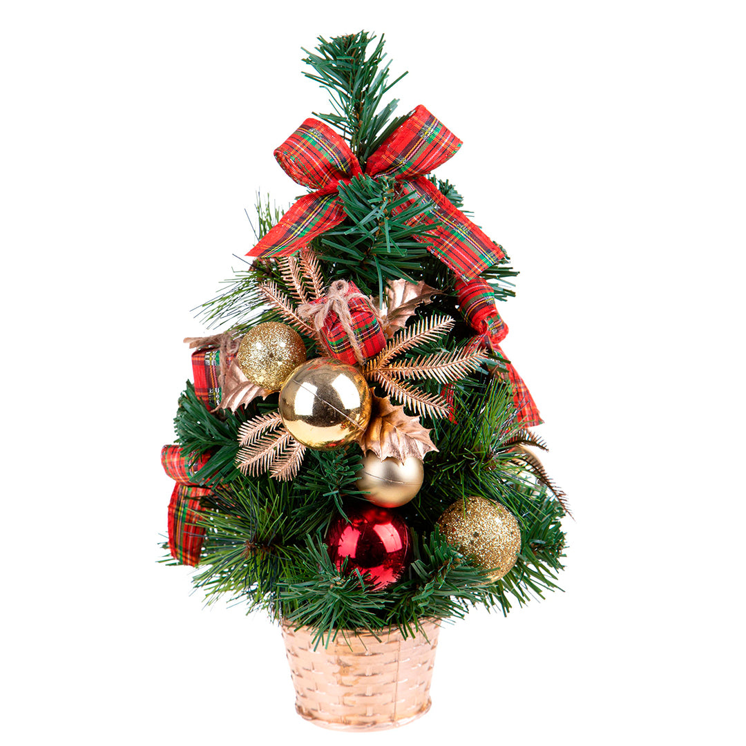 Albero di Natale Verde Abete con nastro scozzese • 30 cm