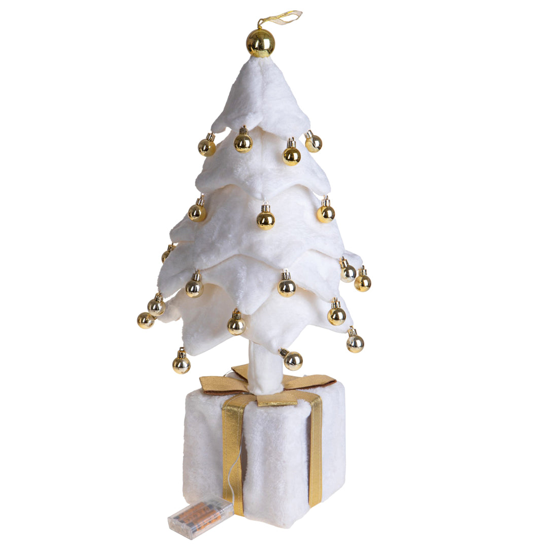 Albero con sfere pacco dono e led • H 45 cm