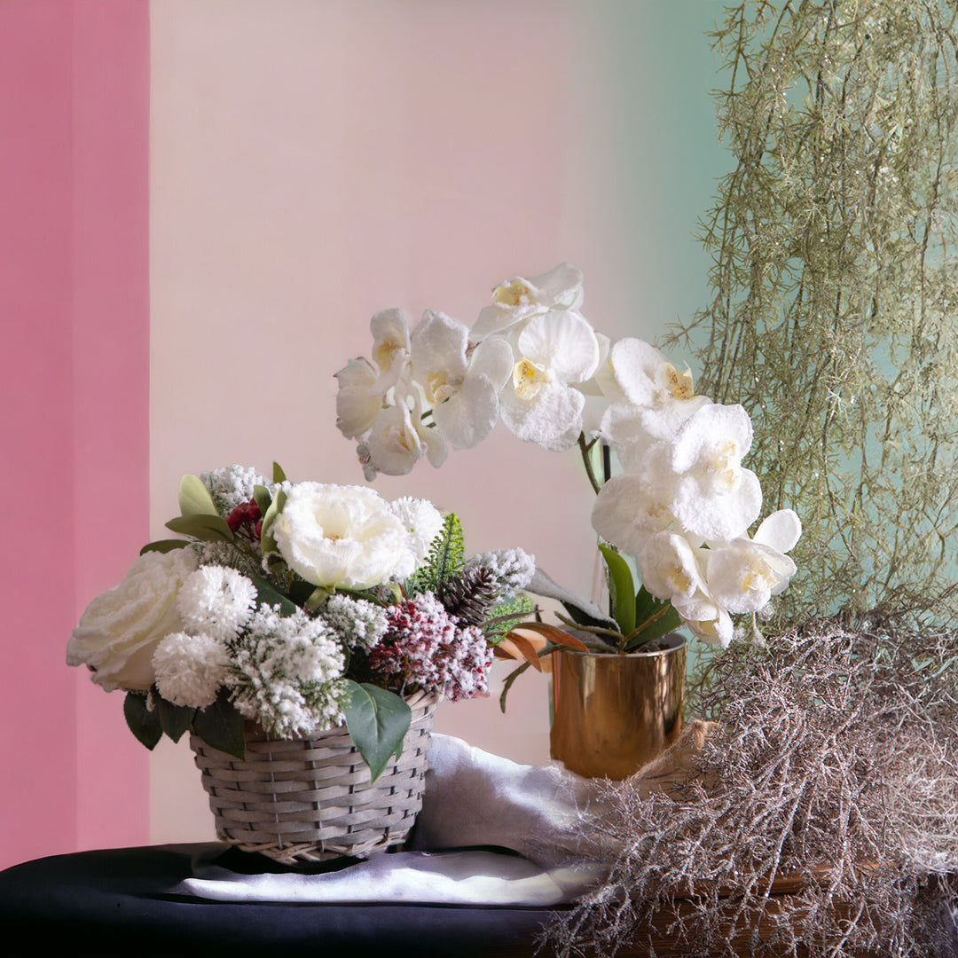Vaso con orchidea nevicata • H 48 cm