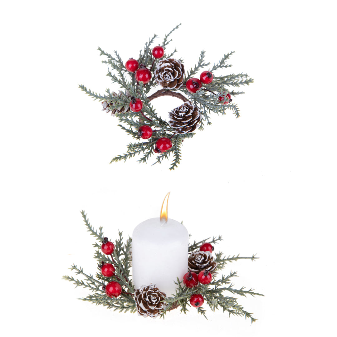Pezzi 12 • Girocandela con pigne e bacche • H 1,8 cm