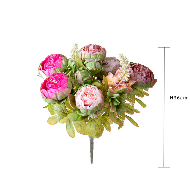 Bouquet artificiale peonie 12 fiori • 35x80x27 cm