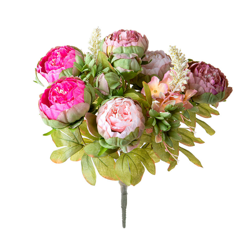 Bouquet artificiale peonie 12 fiori • 35x80x27 cm