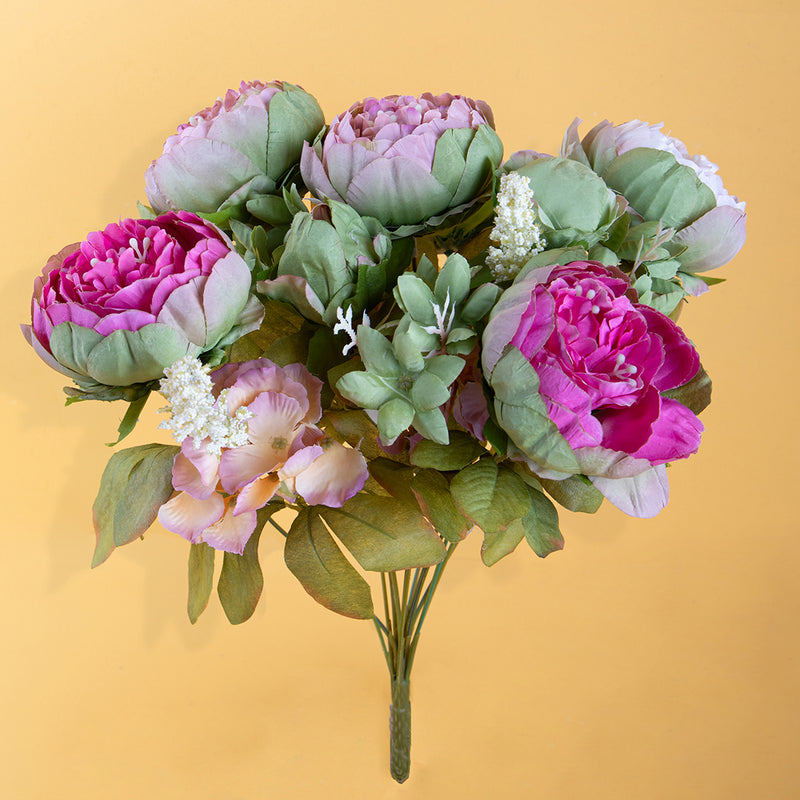 Bouquet artificiale peonie 12 fiori • 35x80x27 cm